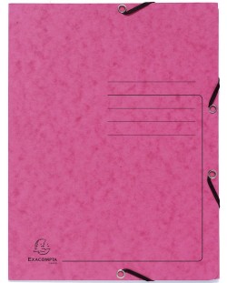 Картонена папка Exacompta - с ластик и 3 капака, розова