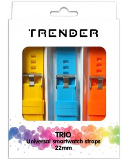 Каишки Trender - Trio Groove Silicone, 22 mm, 3 броя, жълта/синя/оранжеващ