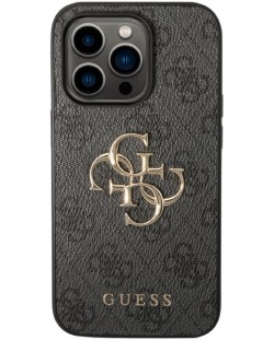 Калъф Guess - PU 4G Metal Logo, iPhone 15 Pro, сив