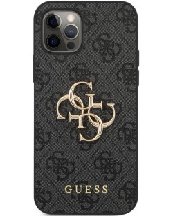 Калъф Guess - PU 4G Metal Logo, iPhone 12/12 Pro, сив