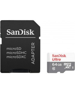 Карта памет SanDisk - Ultra, 64GB, microSDXC, Class10 + адаптер