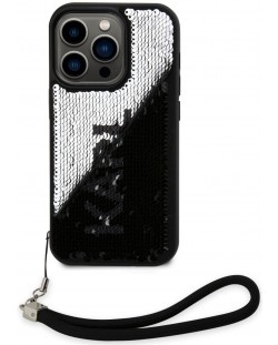 Калъф Karl Lagerfeld - Sequins Reversible, iPhone 13 Pro, черен/сребрист