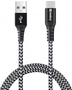 Кабел Sandberg - Survivor, USB-C/USB-A, 1 m, черен/бял