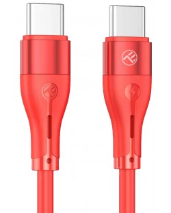 Кабел Tellur - Silicone, USB-C/USB-C, 1 m, червен