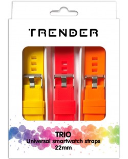 Каишки Trender - Trio Groove Silicone, 22 mm, 3 броя, жълта/червена/оранжева