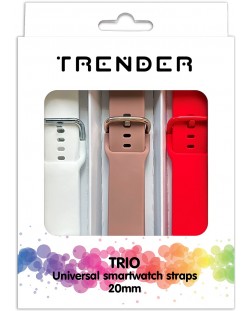 Каишки Trender - Trio Bundle Sport, 20 mm, 3 броя, бяла/розова/червена