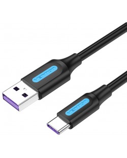 Кабел Vention - CORBG, Fast Charge, USB-A/USB-C, 1.5 m, черен