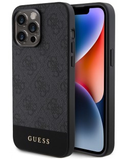 Калъф Guess - PU 4G Stripe MagSafe Case, iPhone 15 Pro, черен