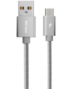 Кабел Wesdar - 2075100260, USB-A/Micro USB, 1.2 m, сребрист