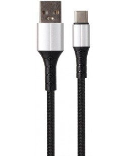 Кабел VCom - CU278C, USB-A/USB-C, 1 m, черен