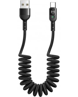 Кабел Xmart - Spiral, USB-A/USB-C, 1.8 m, черен