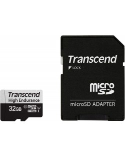 Карта памет Transcend - High Endurance, 32GB, USD350V, microSDHC UHS-I U1 + SD адаптер