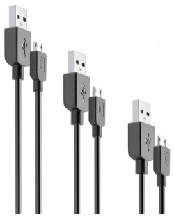 Кабели Cellularline - Multipack, USB-A/Micro USB, 0.15 m/1.2 m/2 m, черни