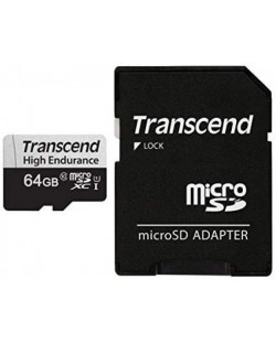 Карта памет Transcend - High Endurance, 64GB, microSD U1 + адаптер