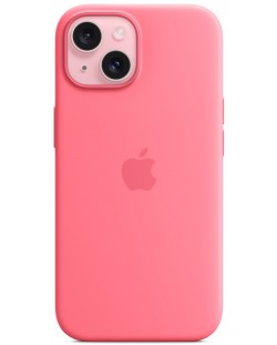 Калъф Apple - Silicone, iPhone 15, MagSafe, розов