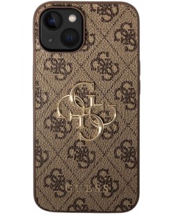 Калъф Guess - PU 4G Metal Logo, iPhone 15, кафяв