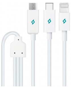 Кабел ttec - Trio, USB-A/USB-C/Lightning/Micro USB, 1.2 m, бял