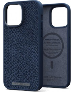Калъф Njord - Salmon Leather MagSafe, iPhone 14 Pro Max, син