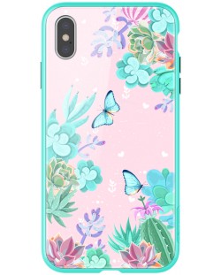 Калъф Nillkin - Floral, iPhone XS Max, зелен/розов