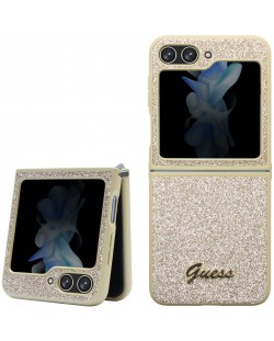 Калъф Guess - Glitter Flakes Metal Logo, Galaxy Z Flip 5, златист