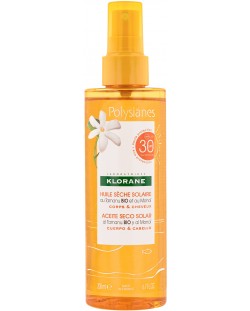 Klorane Polysianes Monoi & Tamanu Слънцезащитно олио за коса и тяло, SPF30, 200 ml