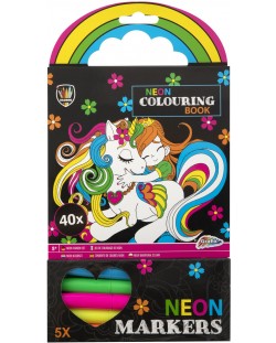 Комплект книжка за оцветяване с маркери Grafix - Неон