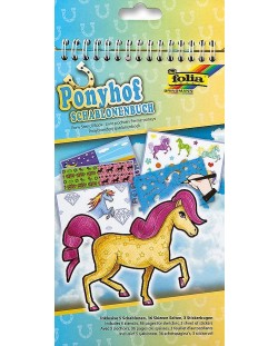 Книжка за рисуване със стикери и шаблони Folia - Пони