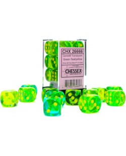 Комплект зарове Chessex Gemini - Translucent Green-Teal/Yellow, 36 броя