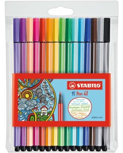 Комплект флумастери Stabilo Pen 68 - 15 цвята