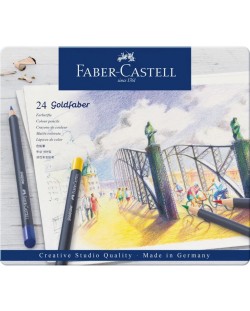 Комплект цветни моливи Faber-Castell Goldfaber - 24 цвята, в метална кутия