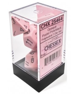 Комплект зарове Chessex Opaque Pastel - Pink/black Polyhedral (7 бр.)