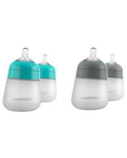 Комплект силиконови бутилки Nanobebe - Flexy, 150 ml, 4 броя, минт и сиви