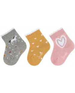 Комплект детски чорапи Sterntaler - Кончета и сърца, 13/14 размер, 0-4 м, 3 чифта