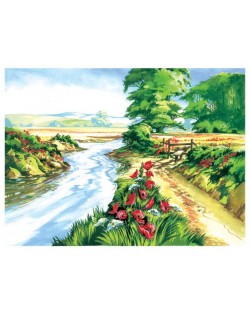 Комплект за рисуване с акрилни бои Royal - Река с макове, 39 х 30 cm
