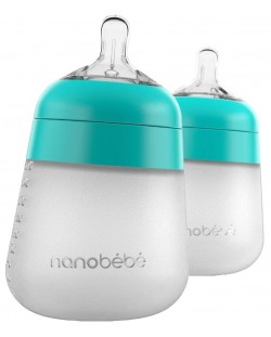 Комплект силиконови бутилки Nanobebe - Flexy, 270 ml, 2 броя, минт