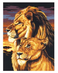 Комплект за рисуване с акрилни бои върху платно Royal - Лъвове, 23 х 30 cm