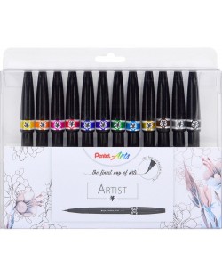 Комплект маркери-четки Pentel - Artist, 12 цвята