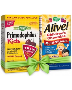 Промо комплект Primadophilus Kids & Alive Multi-Vitamin, 2 х 30 таблетки, Nature's Way