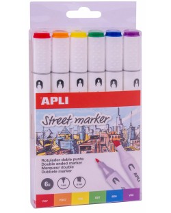 Комплект двустранни маркери Apli - 6 цвята