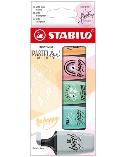 Комплект мини текст маркери Stabilo Pastel Love - 5 цвята