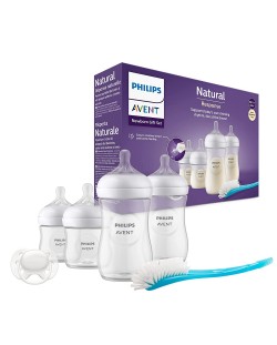 Комплект за новородено от 4 броя шишета Philips Avent - Natural Response 3.0, четка и залъгалка (0-3m)