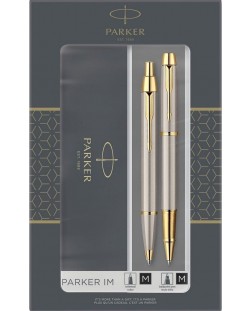 Комплект химикалка Parker IM Professionals - С ролер, златисто покритие, с кутия