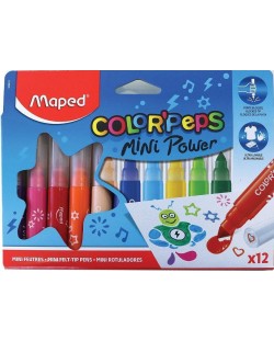 Комплект флумастери Maped Color Peps - Mini Power, 12 цвята