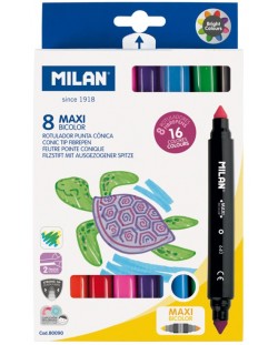 Комплект двувърхи флумастери Milan - Maxi Bicolour, 16 цвята