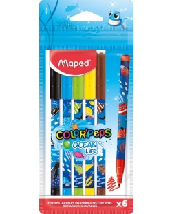 Комплект флумастери Maped Color Peps - Ocean Life, 6 цвята