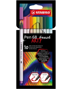 Комплект тънкописци Stabilo Pen 68 Brush - Arty, 10 цвята