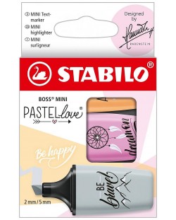 Комплект мини текст маркери Stabilo Pastel Love - 3 цвята