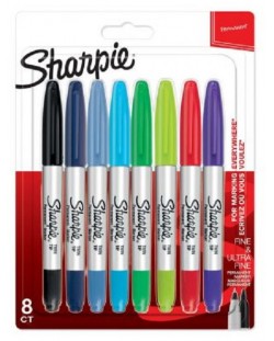 Комплект перманентни маркери Sharpie - Twin Tip, 8 цвята
