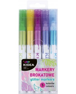 Комплект блестящи маркери Kidea - с брокат, 5 цвята