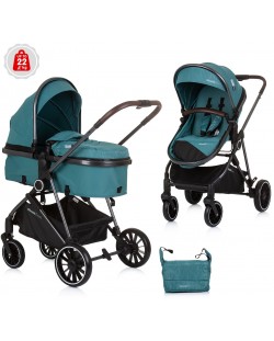 Комбинирана бебешка количка Chipolino - Аура, синьо-зелена